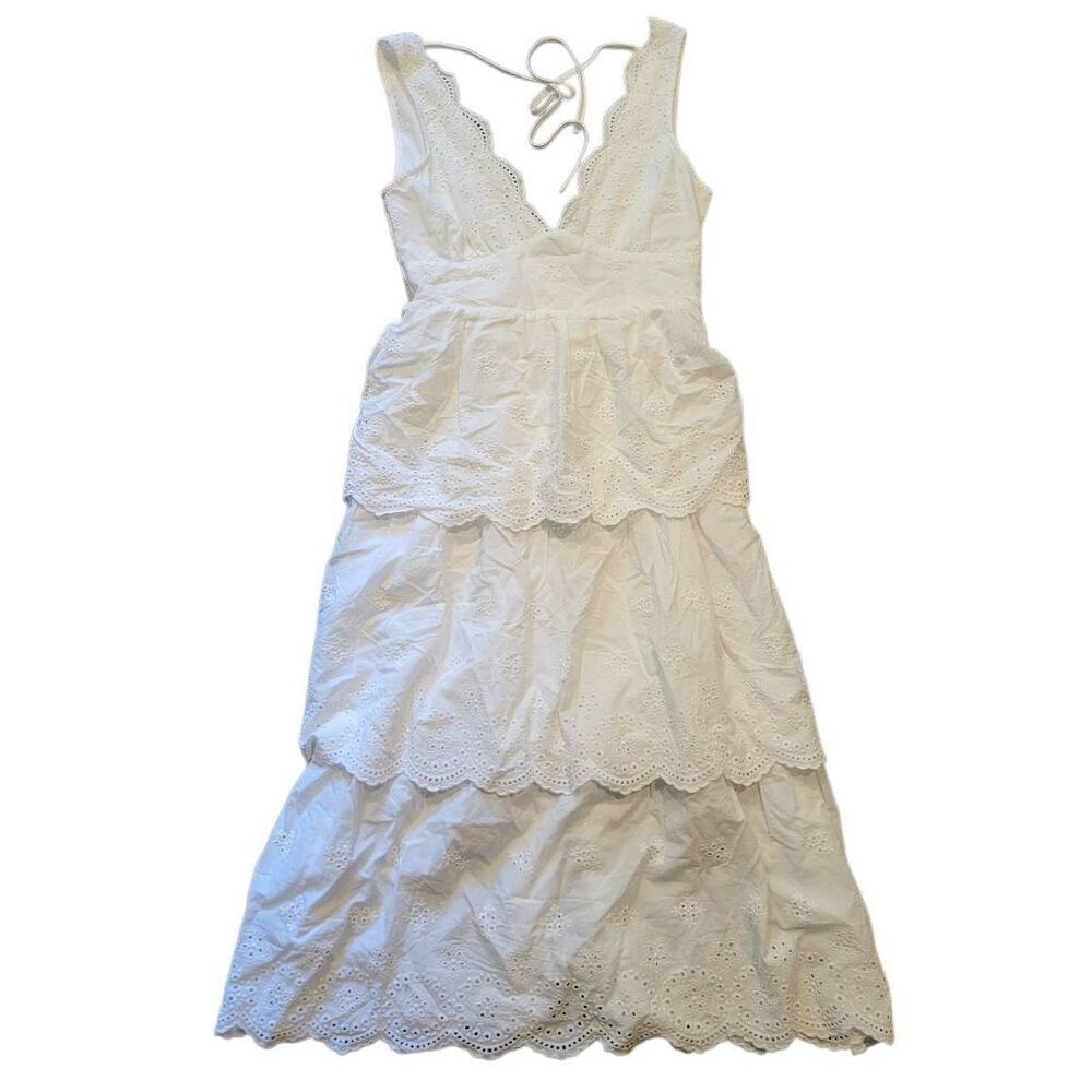 NWT Lulus Dress Women's Medium White Eyelet Embroidered Tiered Cotton Midi - Picture 5 of 7
